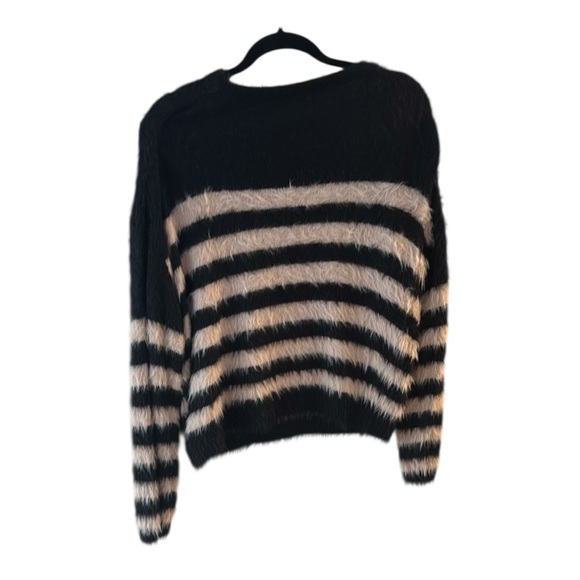 Velvet by Graham & Spencer Fuzzy Black and Cream Striped Sweater - Picture 3 of 8